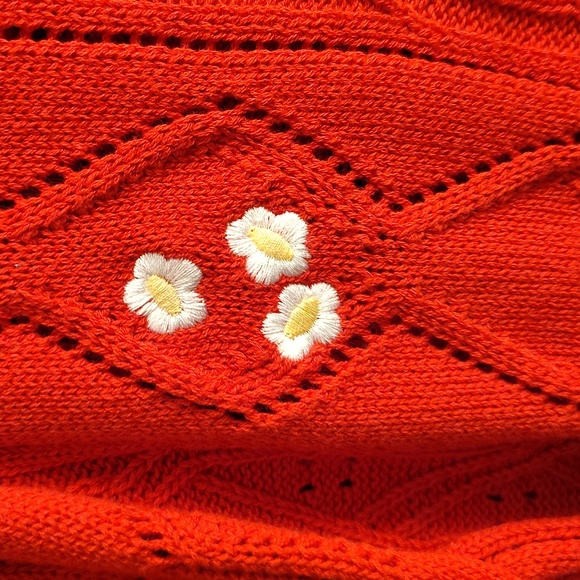 Hazel Moon Round Neck Sz XL Short Sleeves Red Cardigan Floral Embroidery B31 X P - Picture 10 of 14